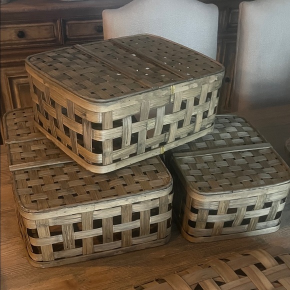 Rustic Brown Woven Tobacco Basket Set - Picture 4 of 8